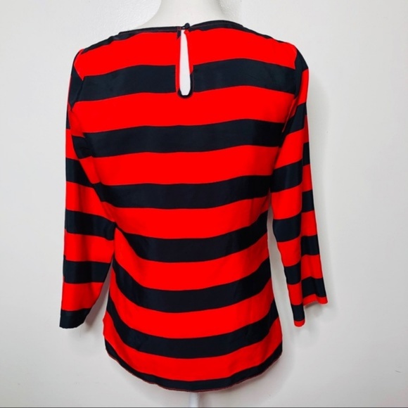 J Crew Navy Blue Red striped Top shirt blouse - Picture 2 of 3